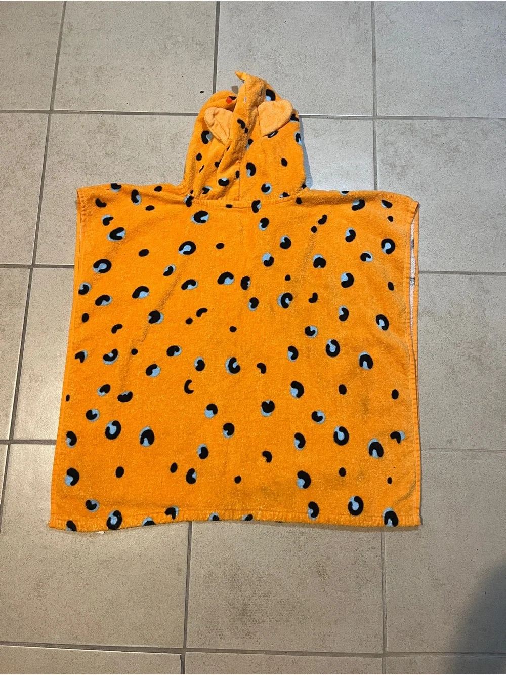 Children's Orange Leopard Hooded Towel Poncho